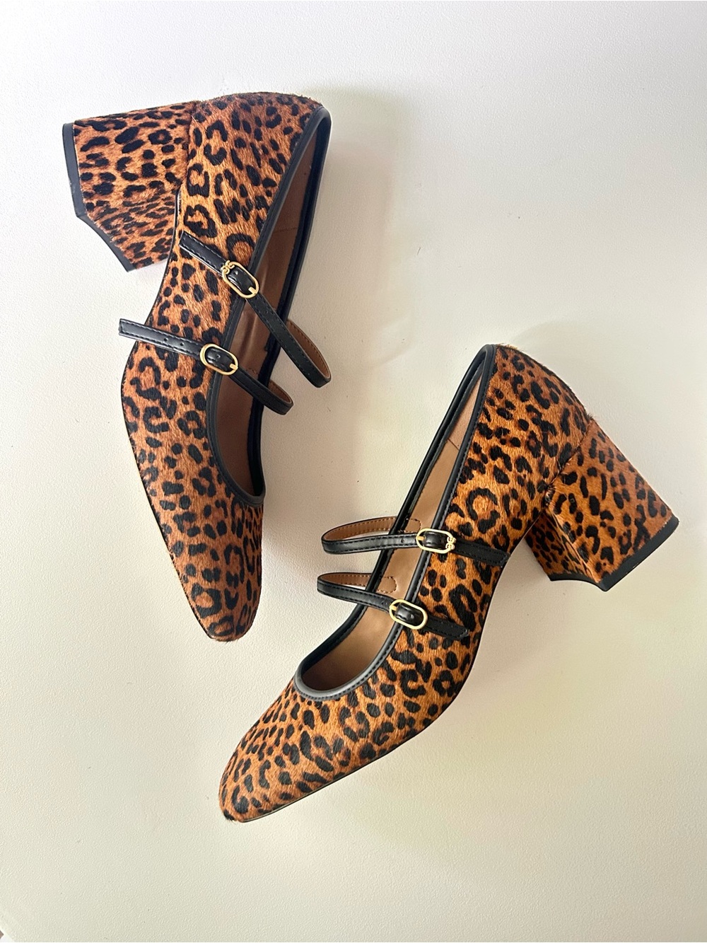 Sam Edelman Sarah Leopard Print Calf Hair Mary Jane Block Heels Size 8.5